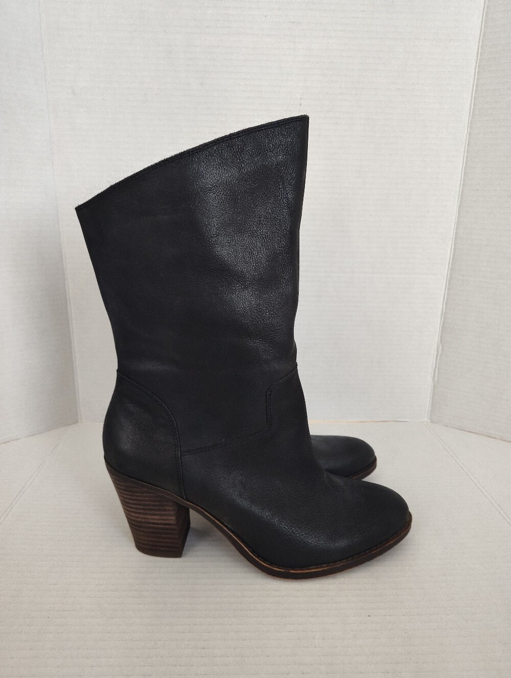 Lucky Brand Black Leather Emberleigh Boots Size 11 Block Heel Mid Calf